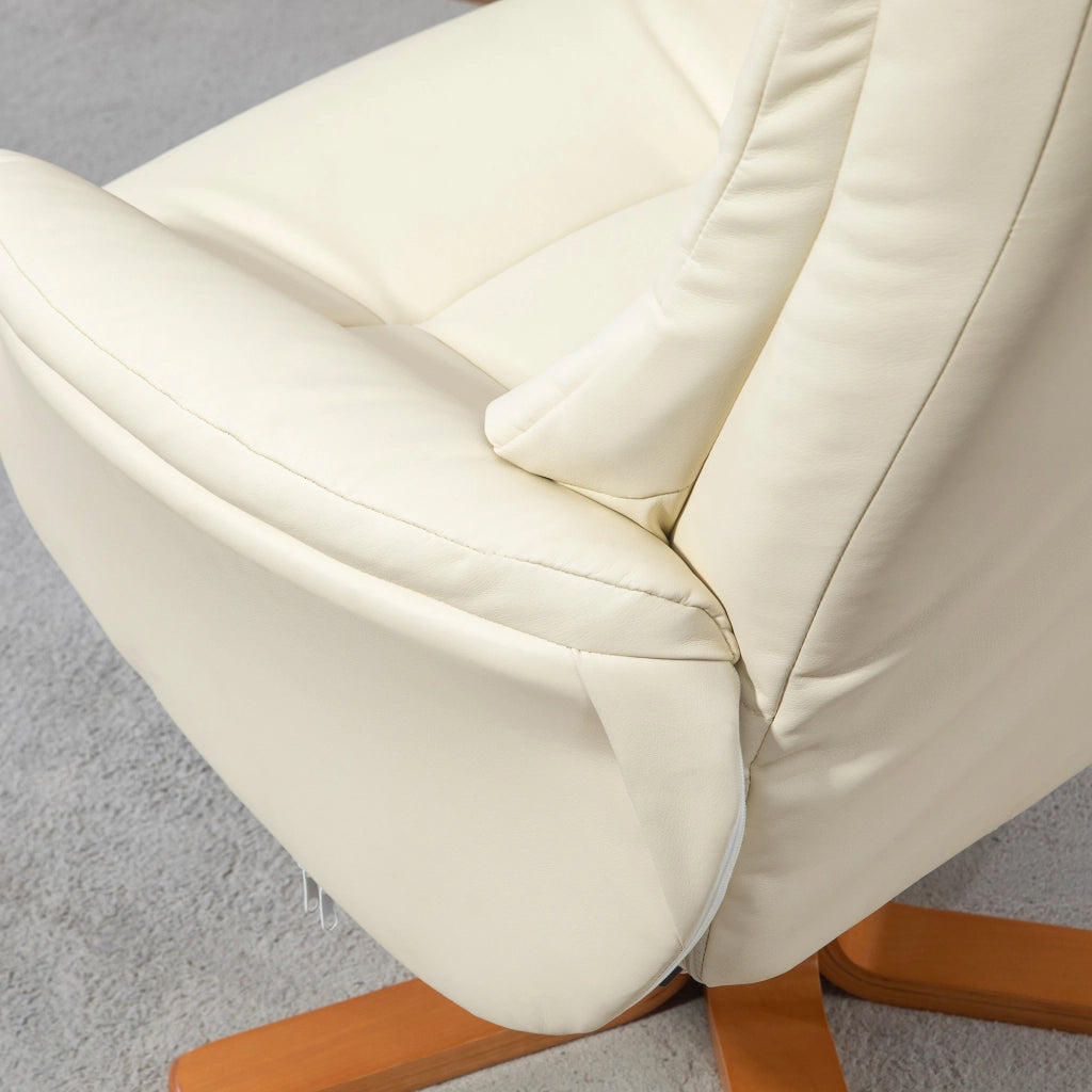 Poltrona relax con poggiapiedi, funzione reclinabile e oscillante, in finta pelle crema, per soggiorno