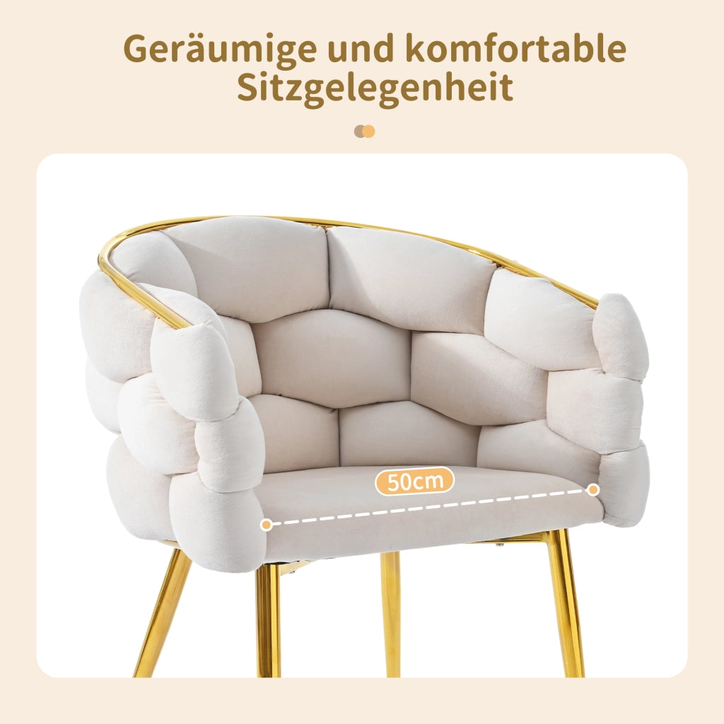 SEDIA IMBOTTITA 50x47x80 cm VELLUTO BEIGE CON GAMBE IN METALLO ORO 1 PEZZO