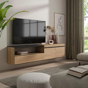 Mobile TV, 200x35x45cm, soggiorno, Per TV fino a 80", da appendere, colore Rovere e nero RF2144