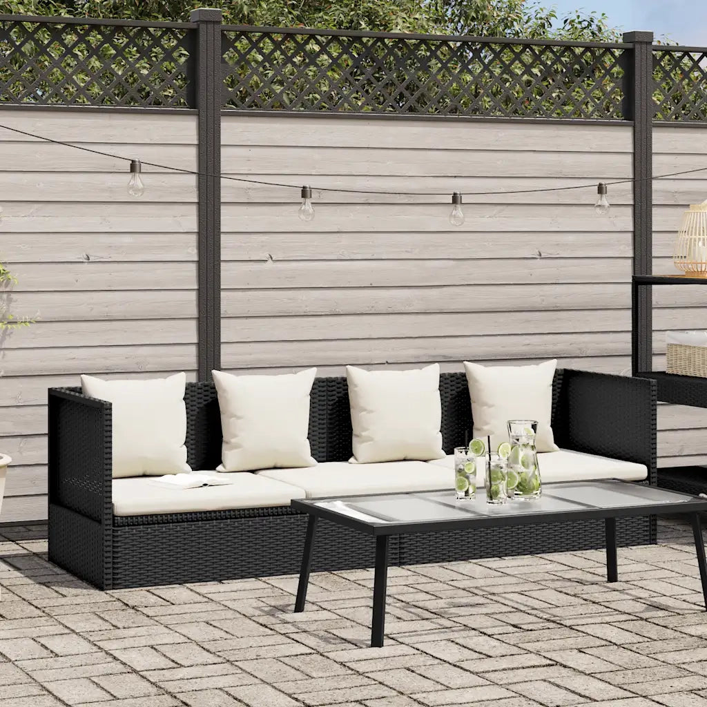 Lettino da Giardino con Cuscini in Polyrattan Nero cod mxl 15359