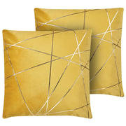 Set di 2 Cuscini decorativi con motivo geometrico Dorato 45 x 45 cm velluto Giallo