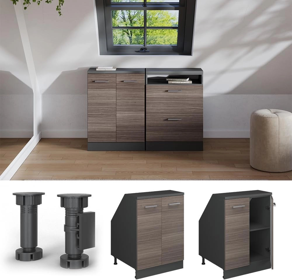 Mobile sottotetto Rion, Grigio nobile, 60 x 81.6 cm con 2 porte, carcassa 60 cm profondità, adatto per il salvaspazio sotto tetti spioventi