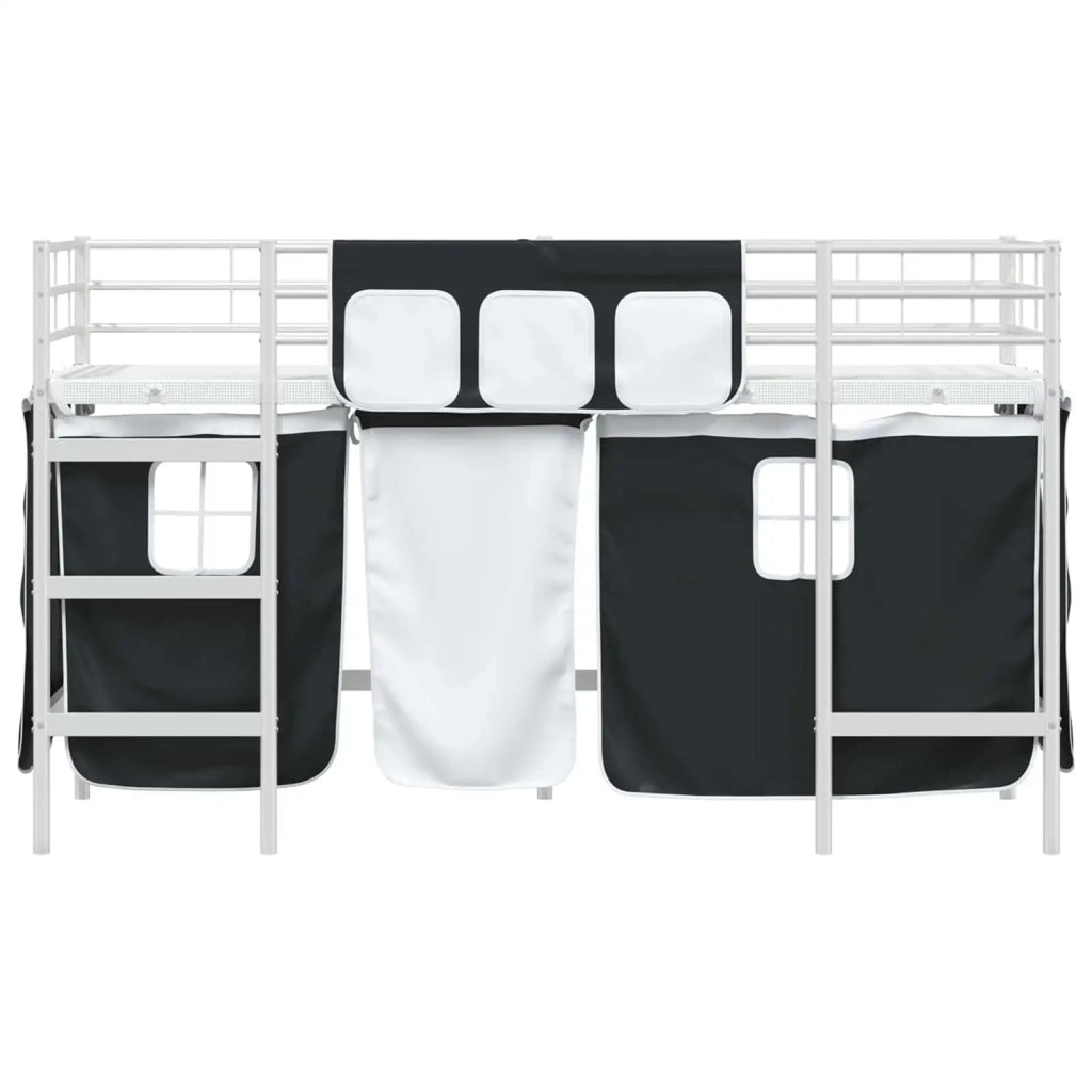 Struttura del Letto Loft per Bambini con Tendine-Giroletto per bambini Bianco e Nero 666007