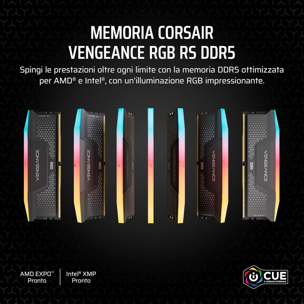 VENGEANCE RGB RS DDR5 RAM 32GB (2x16GB) Fino a 6000MHz CL36-44-44-96 1.35V AMD EXPO e Intel XMP 3.0 Memoria Per Computer Desktop – Grigio (CMG32GX5M2E6000Z36)