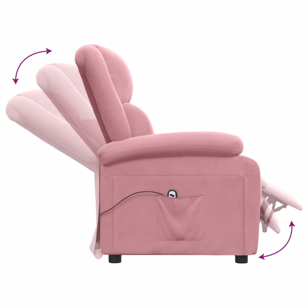 Poltrona Elettrica Reclinabile Massaggio in Velluto Rosa 3098397