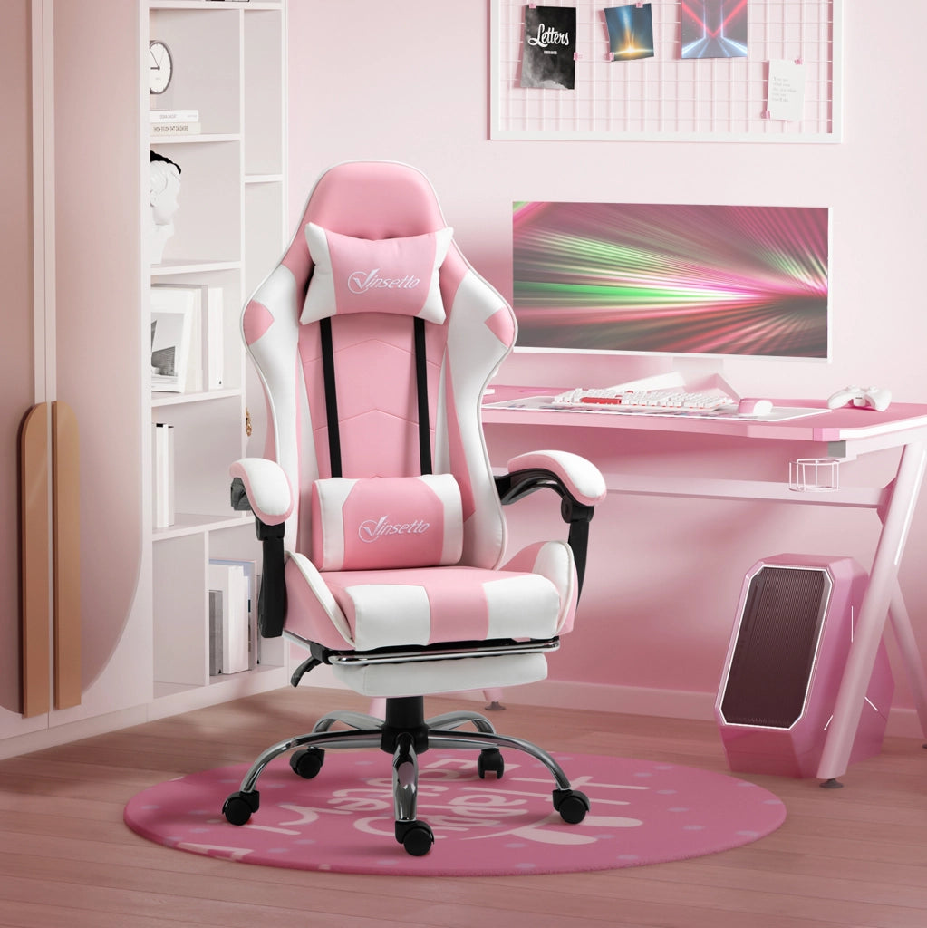 Sedia da gaming ergonomica rosa con poggiapiedi