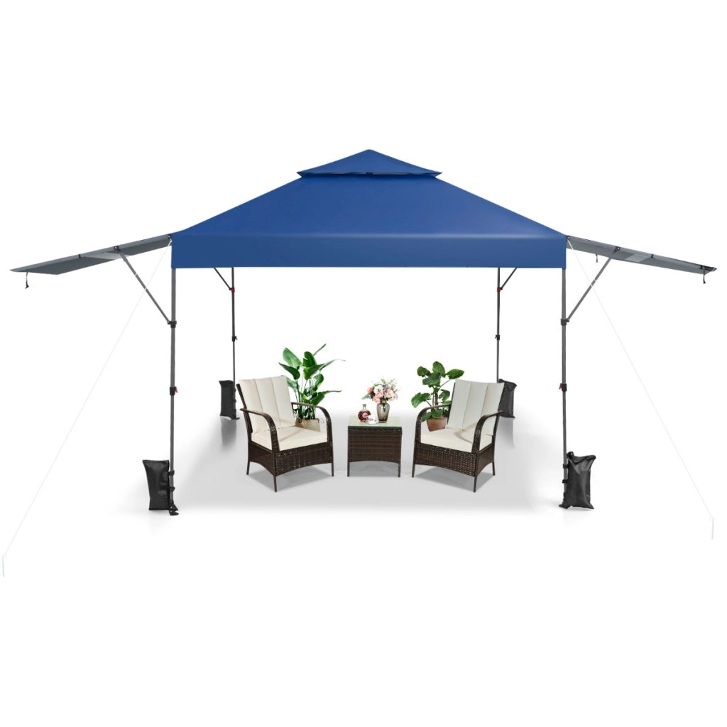 Tenda Pop-up istantanea all¡¯aperto con doppia mezza tenda, Tettoia regolabile in altezza 3x5,37m Blu-Gazebo