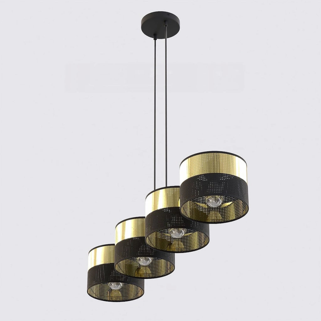 Lampada a sospensione LUX in acciaio nero e oro