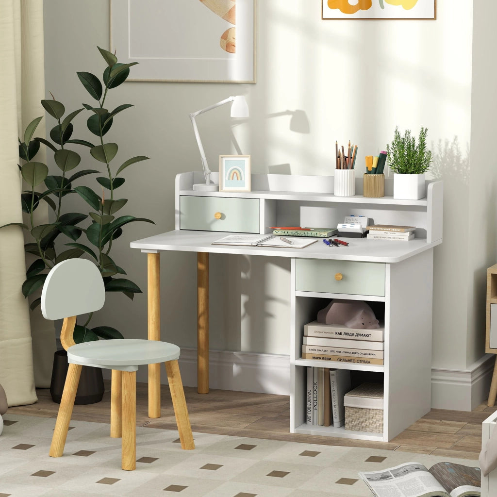 Scrivania per bambini con sedia e scaffale ¨C zephmum ¨C verde, legno, 85x48x73 cm