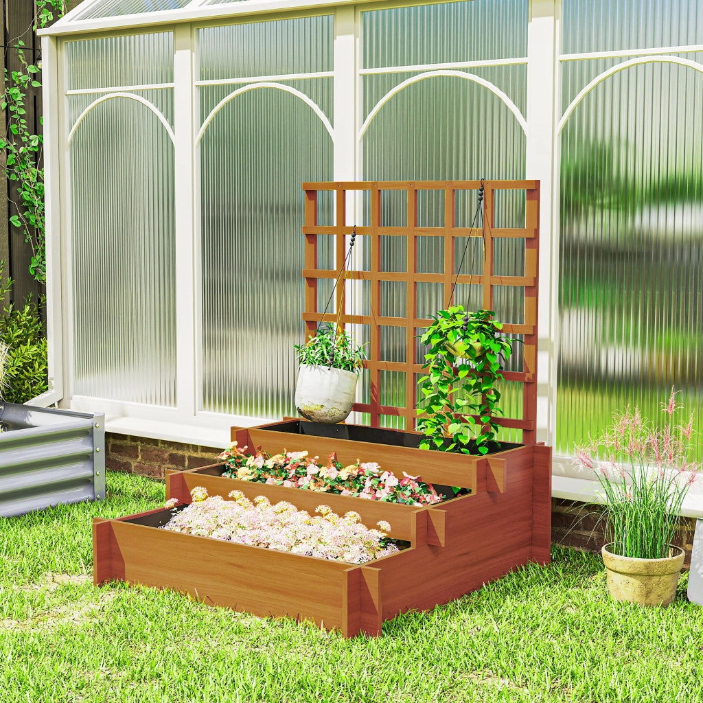 Fioriera con Grigliato a 3 Livelli 95x95x110 cm in Legno di Abete e Tessuto non Tessuto Marrone