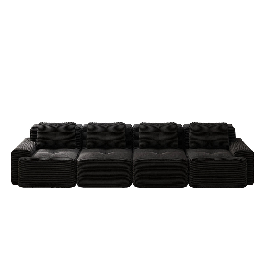 divano modulare da salotto con seduta profonda; schiuma 32D; base antiscivolo; ampi braccioli; in corduroy nero