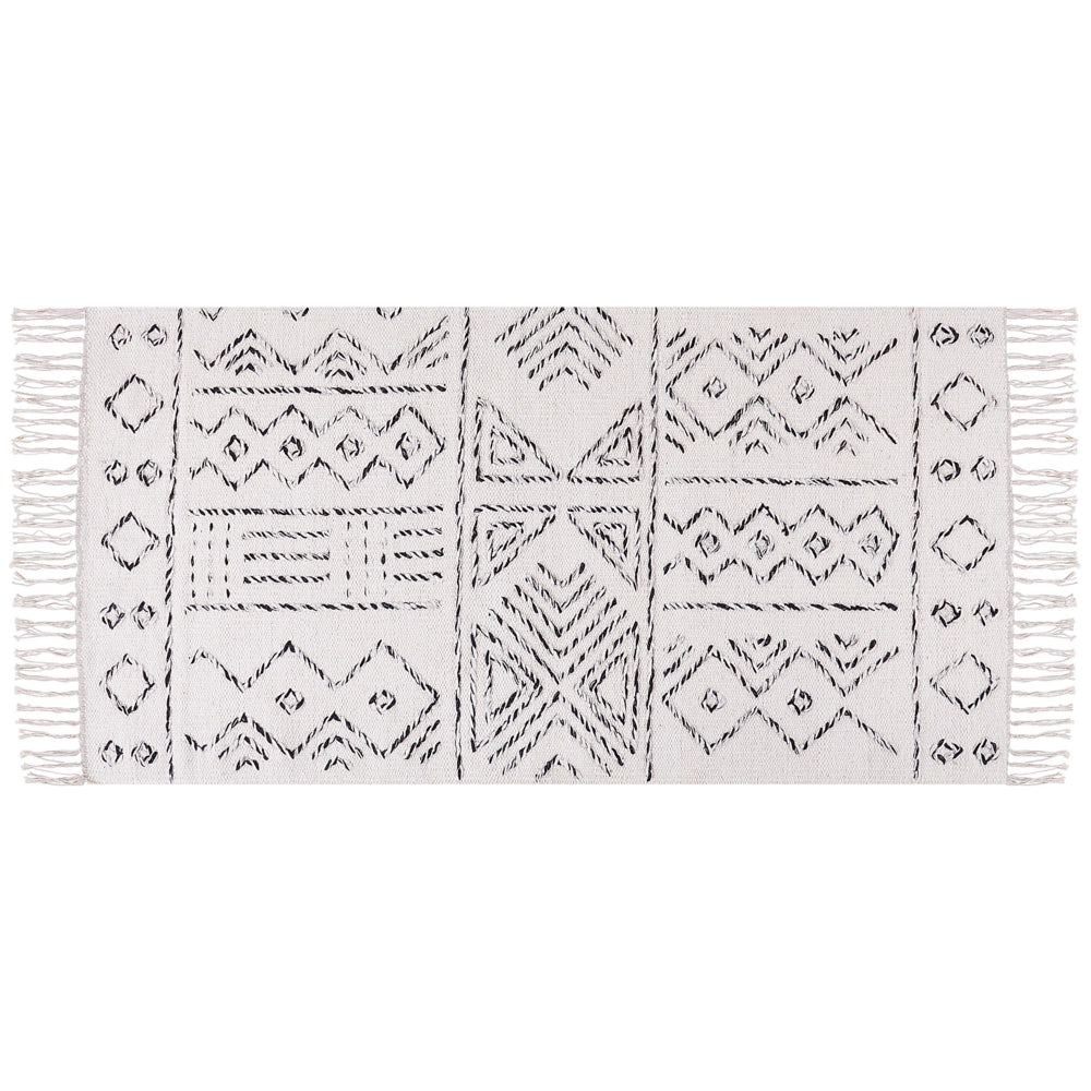 Tappeto in lana bianco sporco e nero con motivo azteco 80 x 150 cm a pelo basso Moderno Vintage