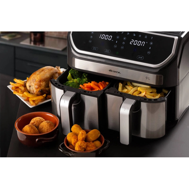 Friggitrice ad aria 9L 2100W - 11 programmi - Doppio cestello - Nero/Silver