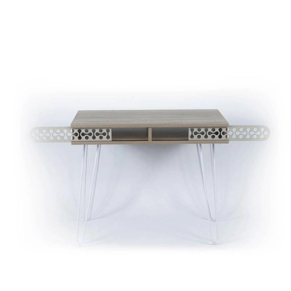 Scrivania Ilia 96x51x75 cm piedi in metallo bianco e piano rovere