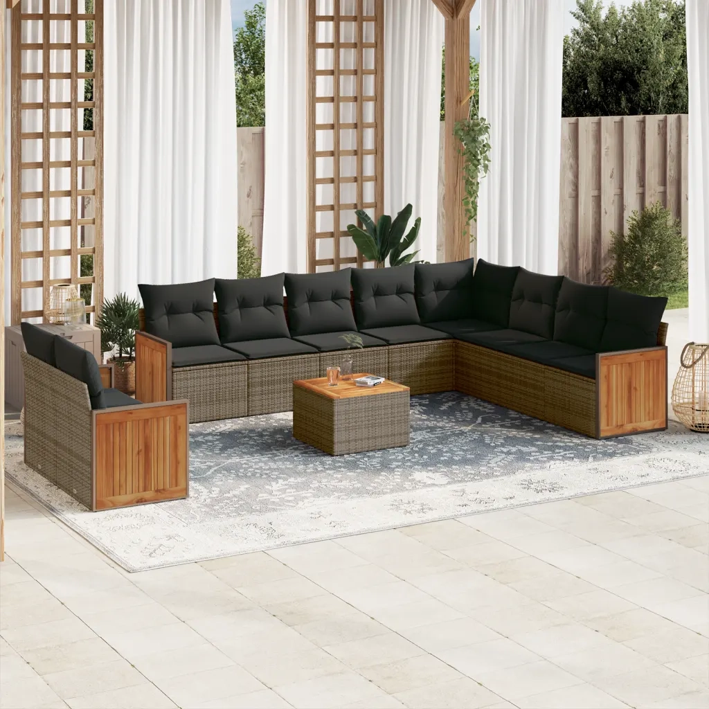 Set Divani da Giardino 11 pz con Cuscini in Polyrattan Grigiocod mxl 88984