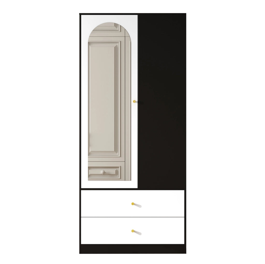 Armadio con specchio 80x40x180 cm in truciolare Bianco+Nero