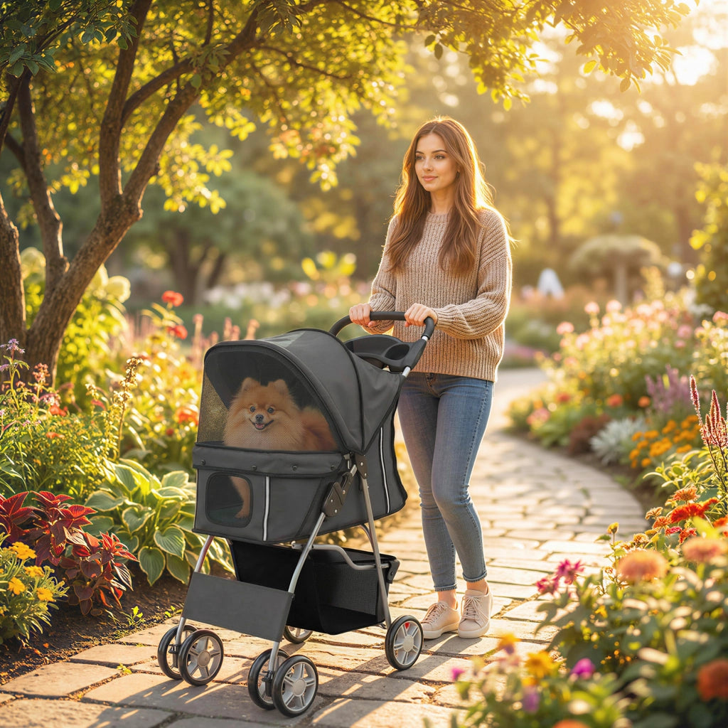 Carro per cani con cuscino lavabile e ruote ¨C zephmum ¨C 77x44x102 cm grigio scuro