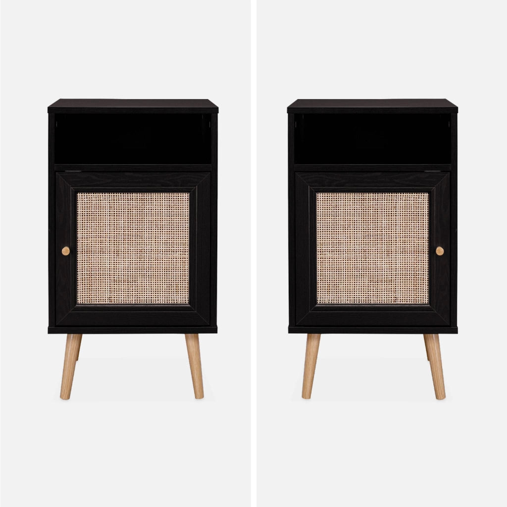 Set 2 comodini scandinavi in intrecciatura cannage, nero