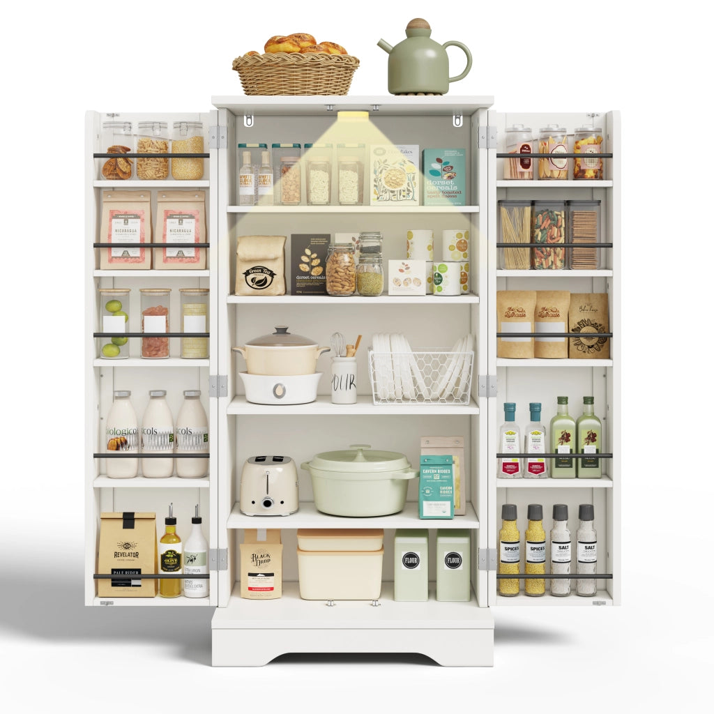 Mobile da Cucina 60x40x120 cm con LED Sensore; Doppia Anta; Ripiani Regolabili e Vani sulle Porte