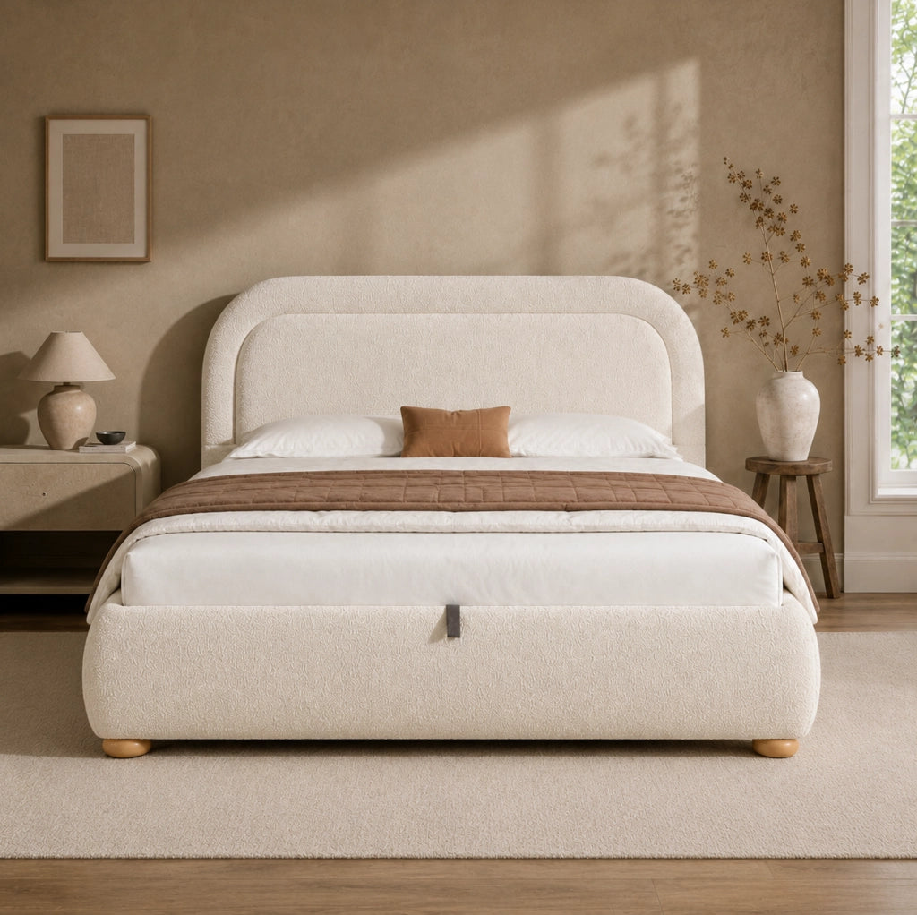 Letto con contenitore idraulico beige 207 × 157 × 97 cm