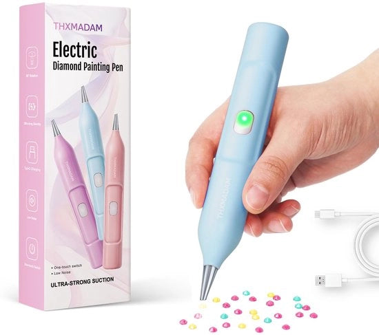 Penna per pittura con diamanti elettrica Professionale, penna elettrica per pittura con diamanti con pompa a vuoto, attrezzo e accessori per pittura con diamanti, carica via USB-C (blu)