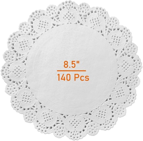 Doilies in Papier 140 Unità - Doilies Ronde 21,6 cm - Doilies Bianche - Tappeti Decorativi - Protezione per Cucina - Progetti di Artigianato - Tappeto da Cucina