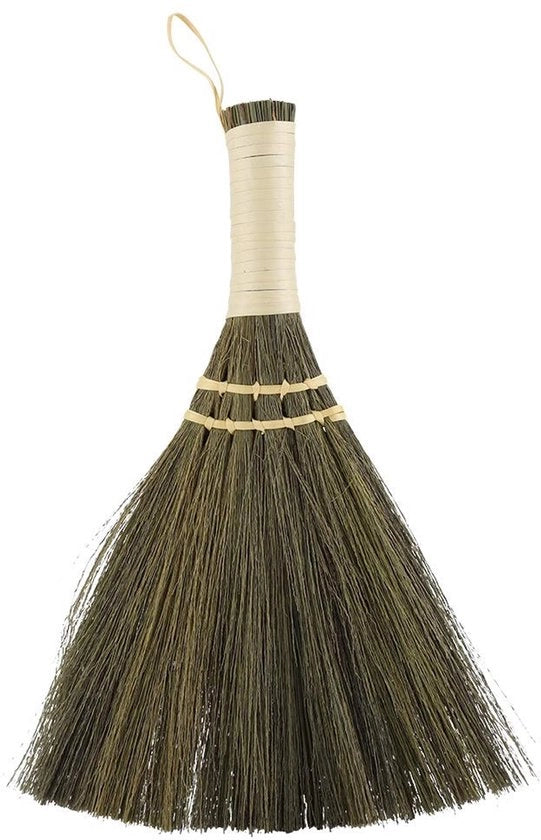 Spazzola per pavimenti a mano - Piccola scopa - Bambù/Fibra - Pulizia pavimenti - Leggero - Lunghezza totale 26 cm - Scopa da pulizia