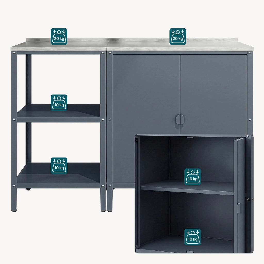 Set di Mobili da Esterno - Armadio e Bancone in Acciaio - Grigio Scuro opaco - casa.pro