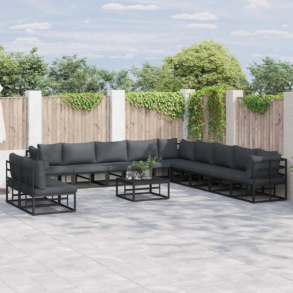 vidaXL Set Divano da Giardino con cuscino 11 pcs Nero Alluminio