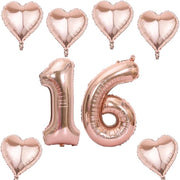 Set di palloncini decorativi XL formato - Arcobaleno e rosé oro - Compleanno - Numero 16