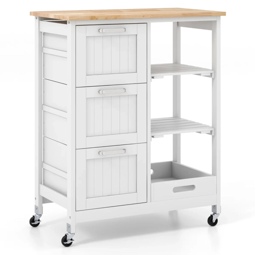Carrello da cucina con ruote 67 x 37 x 82 cm ampio spazio di stoccaggio stile moderno legno di caucciù bianco 20_0019326