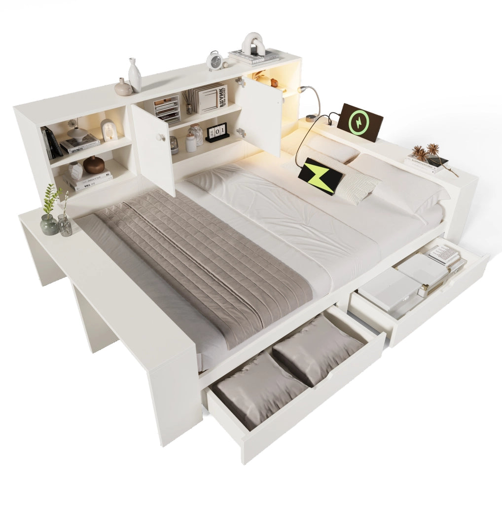Letto 140x200 cm con cassetti, vani contenitivi e prese USB/USB-C