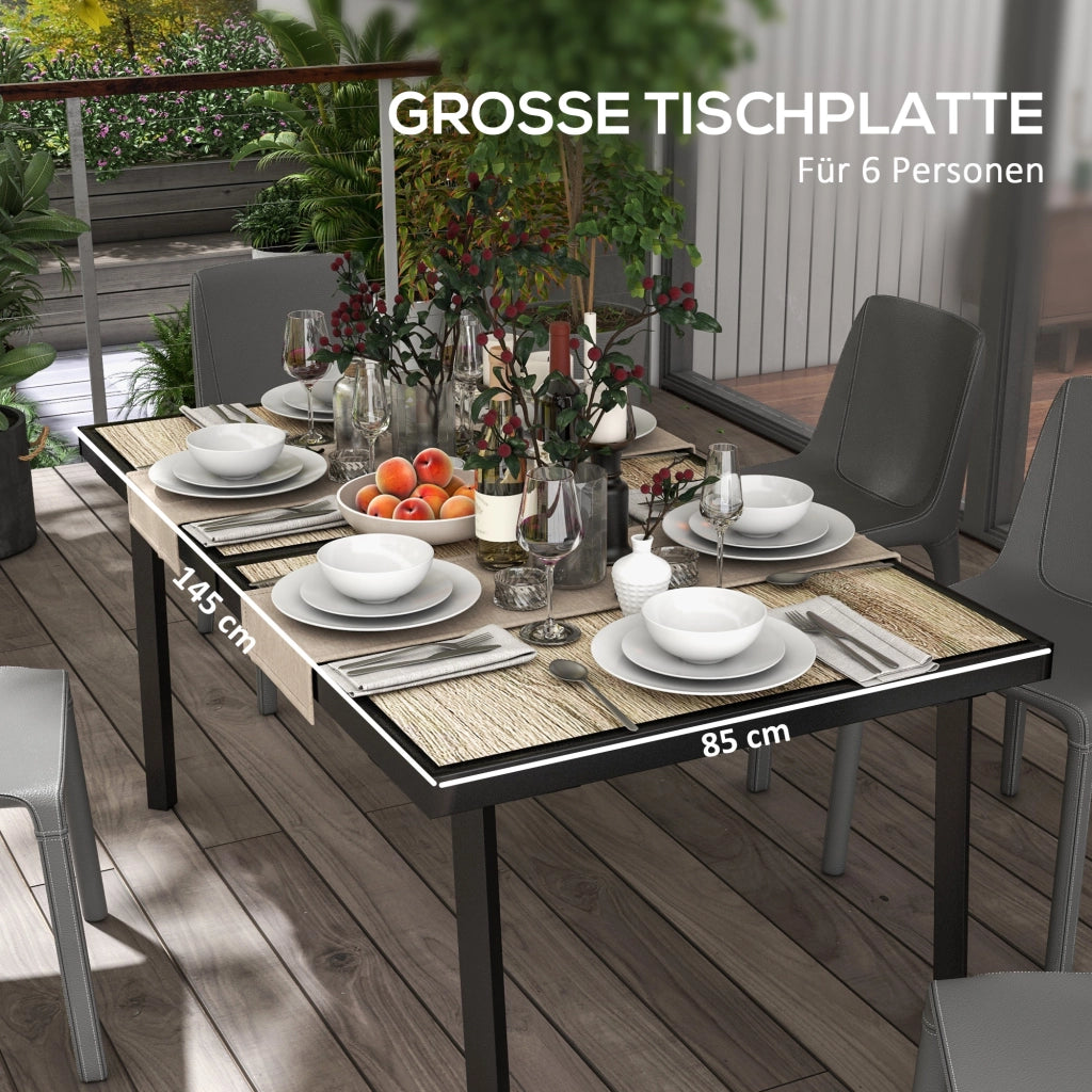 TAVOLO DA GIARDINO 145 x 85 cm Grigio in Acciaio e Plastica per 6 Persone