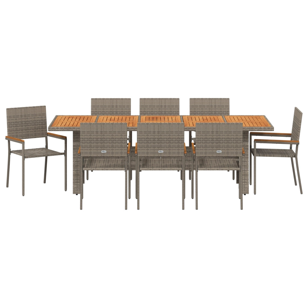 Set da Pranzo da Giardino di 9 Pezzi  Grigio in Polyrattan