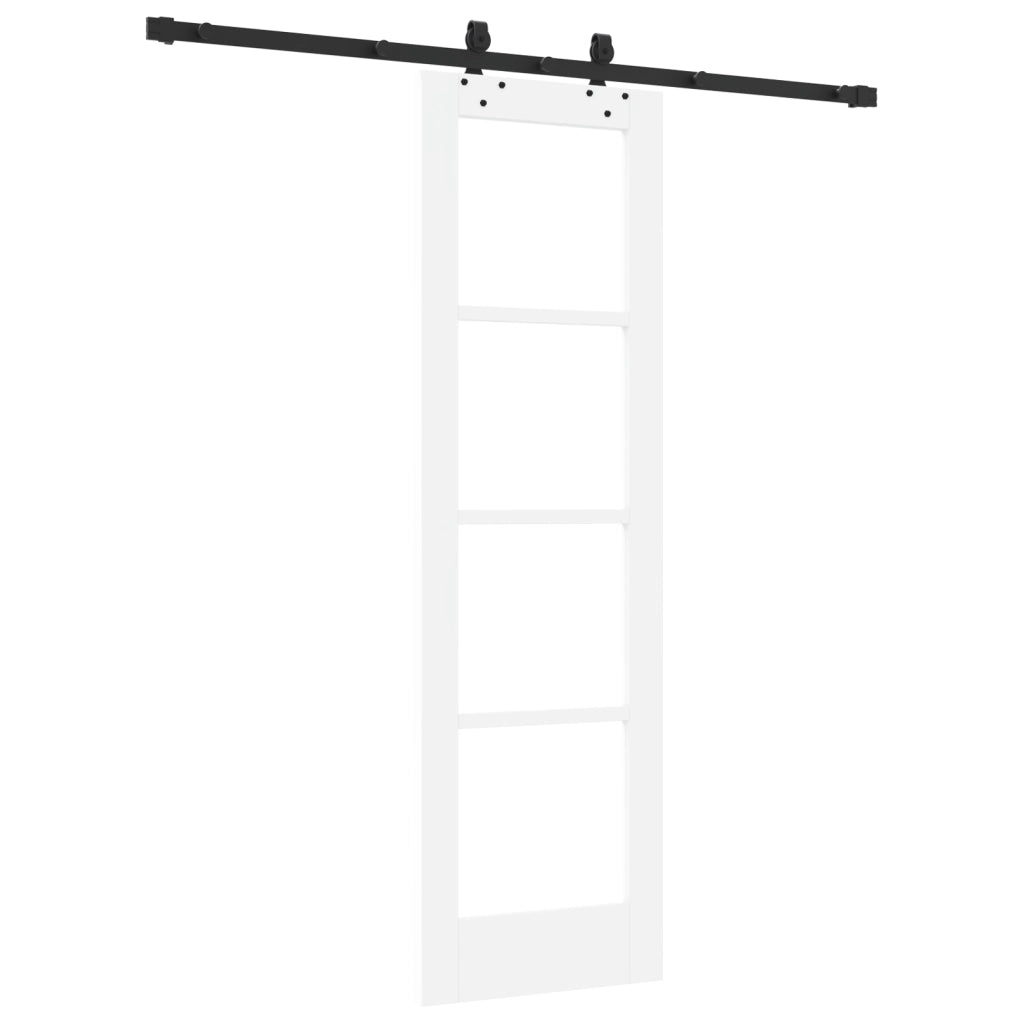 Porta Scorrevole  con Set di Ferramenta "ORKDAL" Bianco in Legno Massello e Vetro