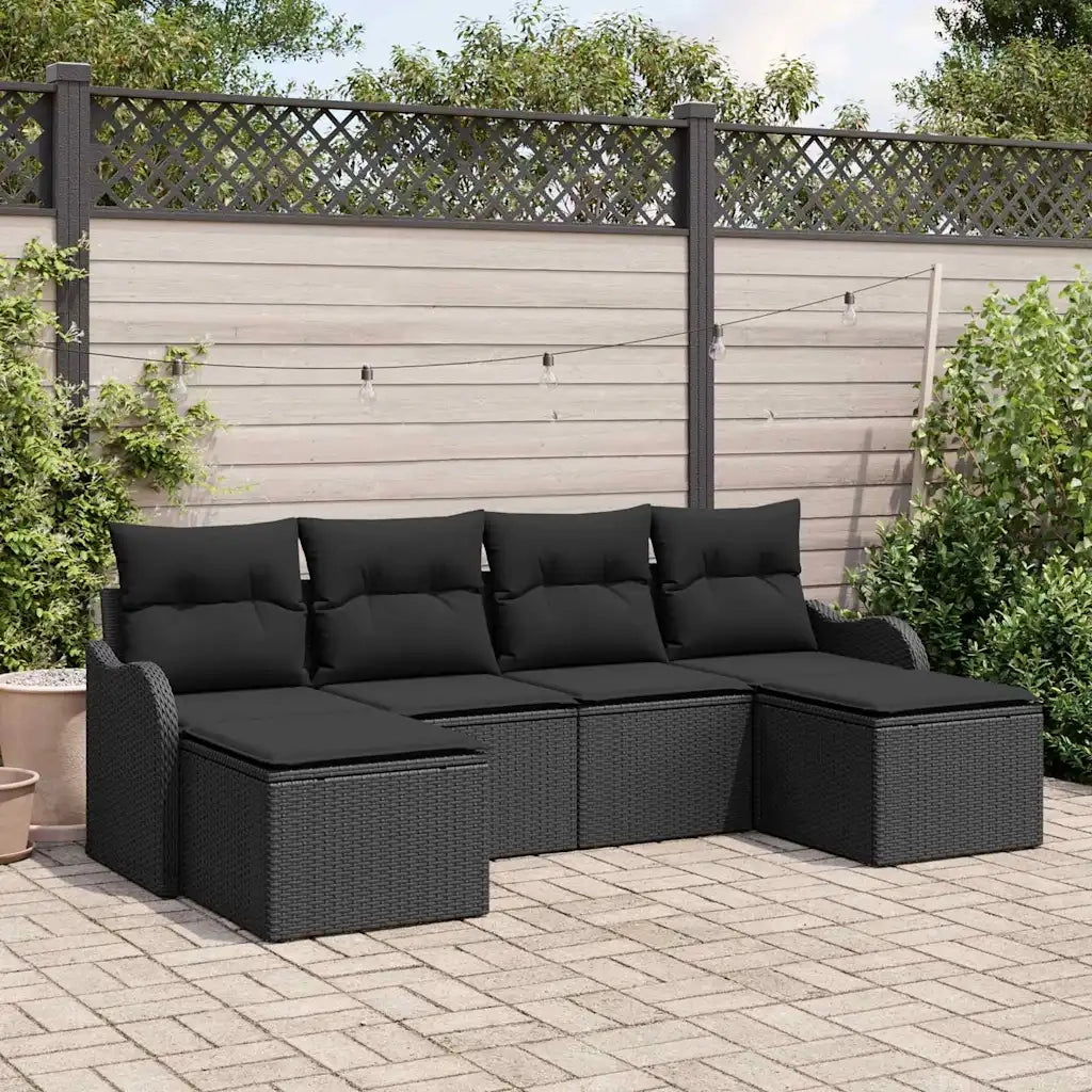 Set Divano da Giardino con cuscino 6 pcs Nero Poly Rattan 3345813