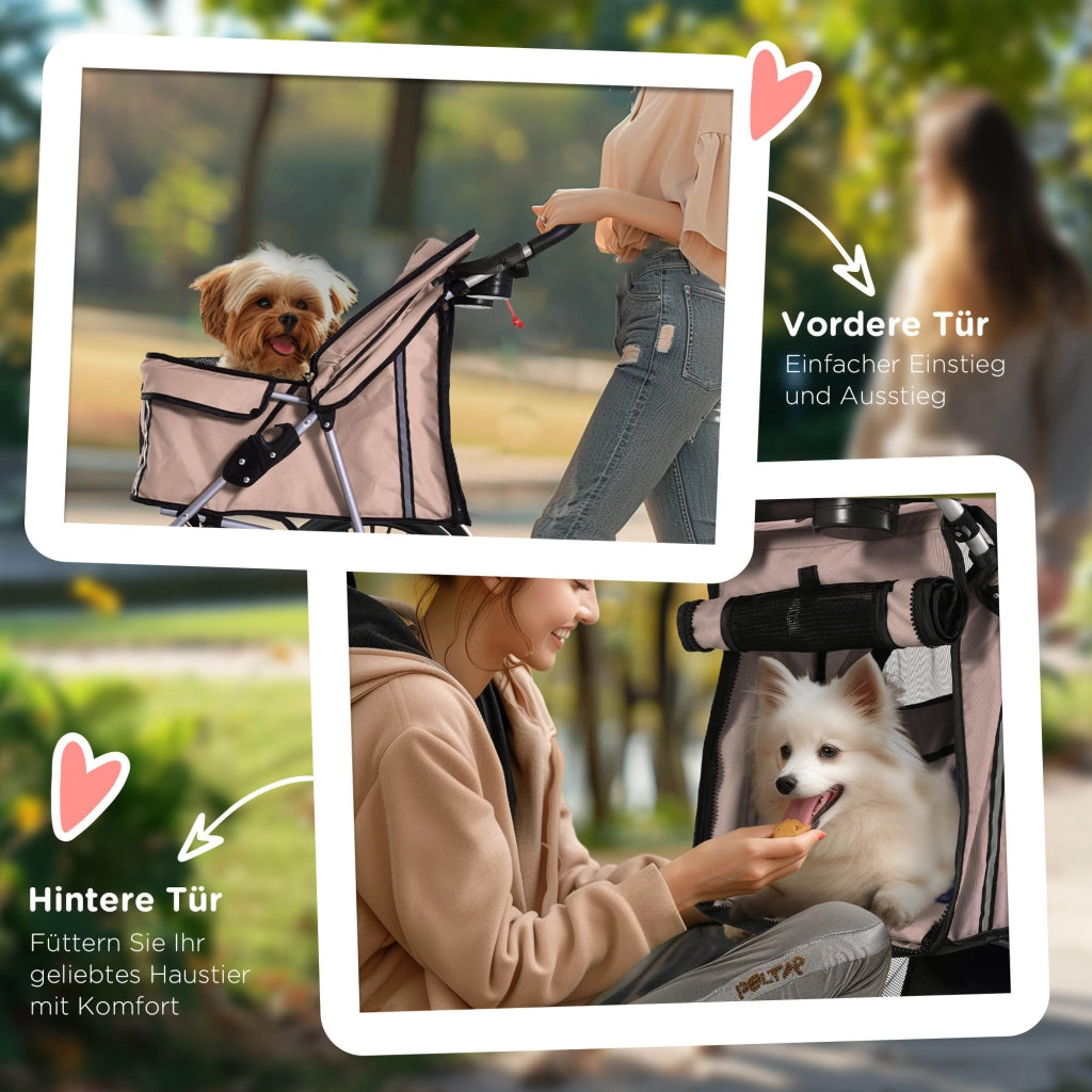 Carrello per cani pieghevole con portabicchieri e copertura ¨C zephmum ¨C marrone