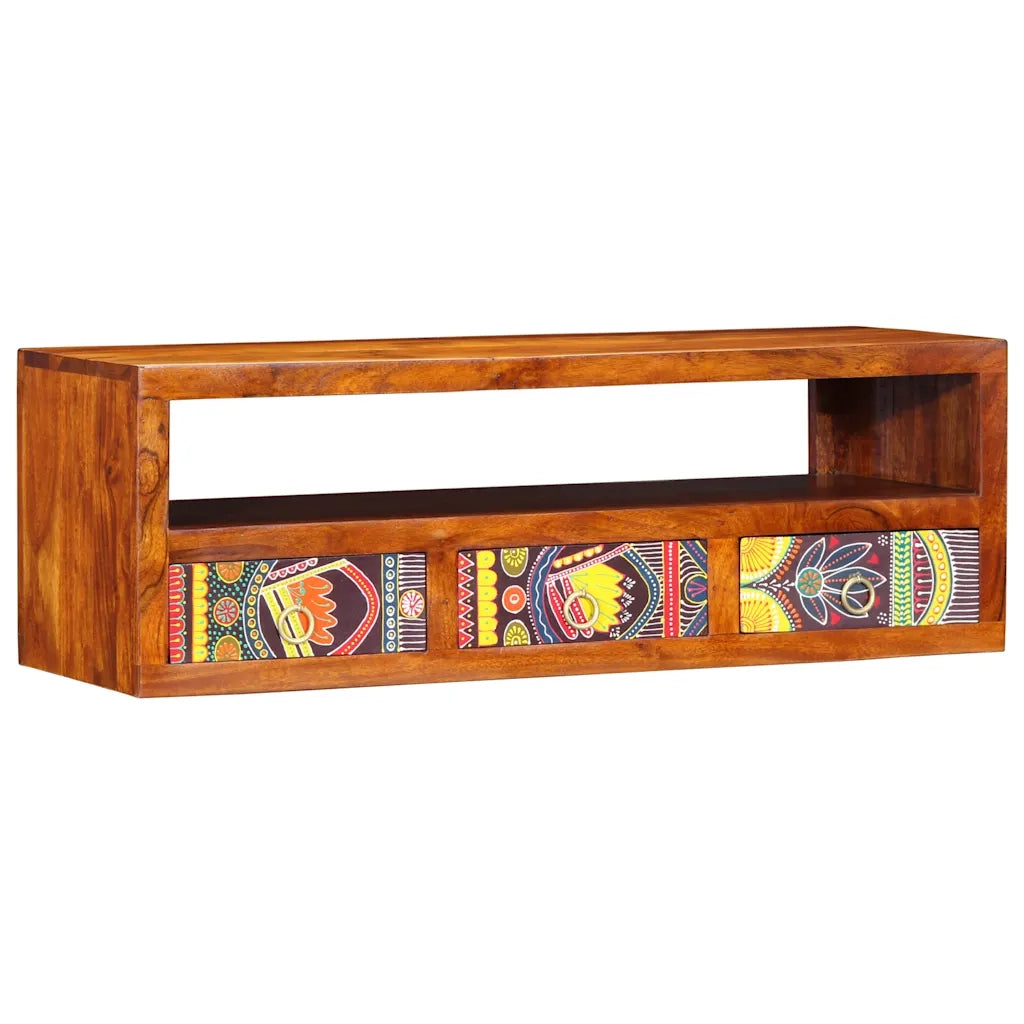 Mobile TV a Parete Multicolore 90x30x30 Legno Massello Acacia