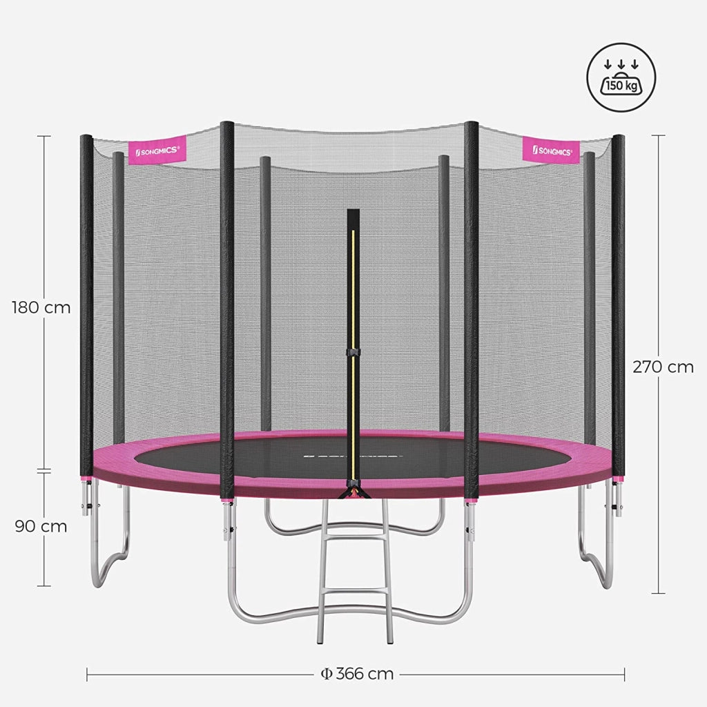 Trampolino da esterno per bambini 305 cm con rete di sicurezza protezioni scaletta portata 150 kg per giardino rosa 12_0002064