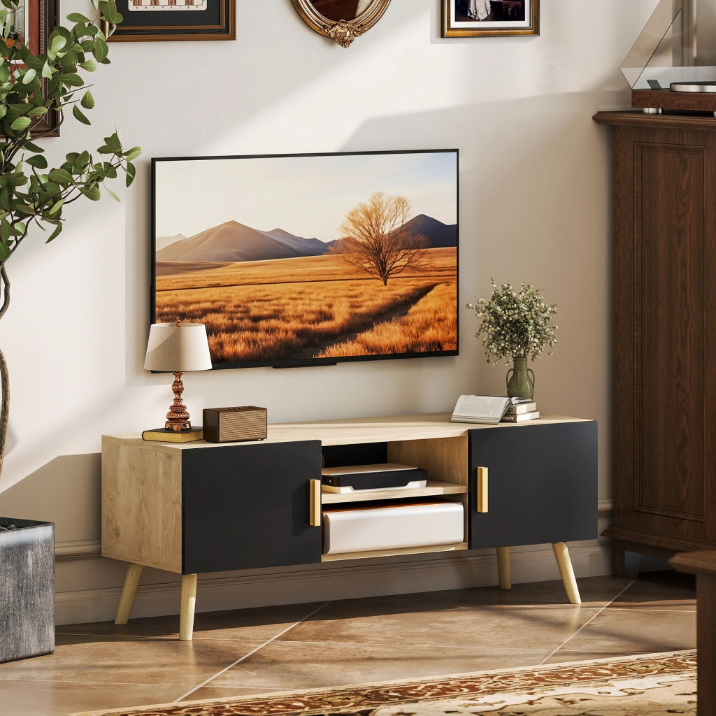 Mobile TV in legno con ripiani, 2 ante e passacavi ¨C zephmum ¨C rovere 50 pollici