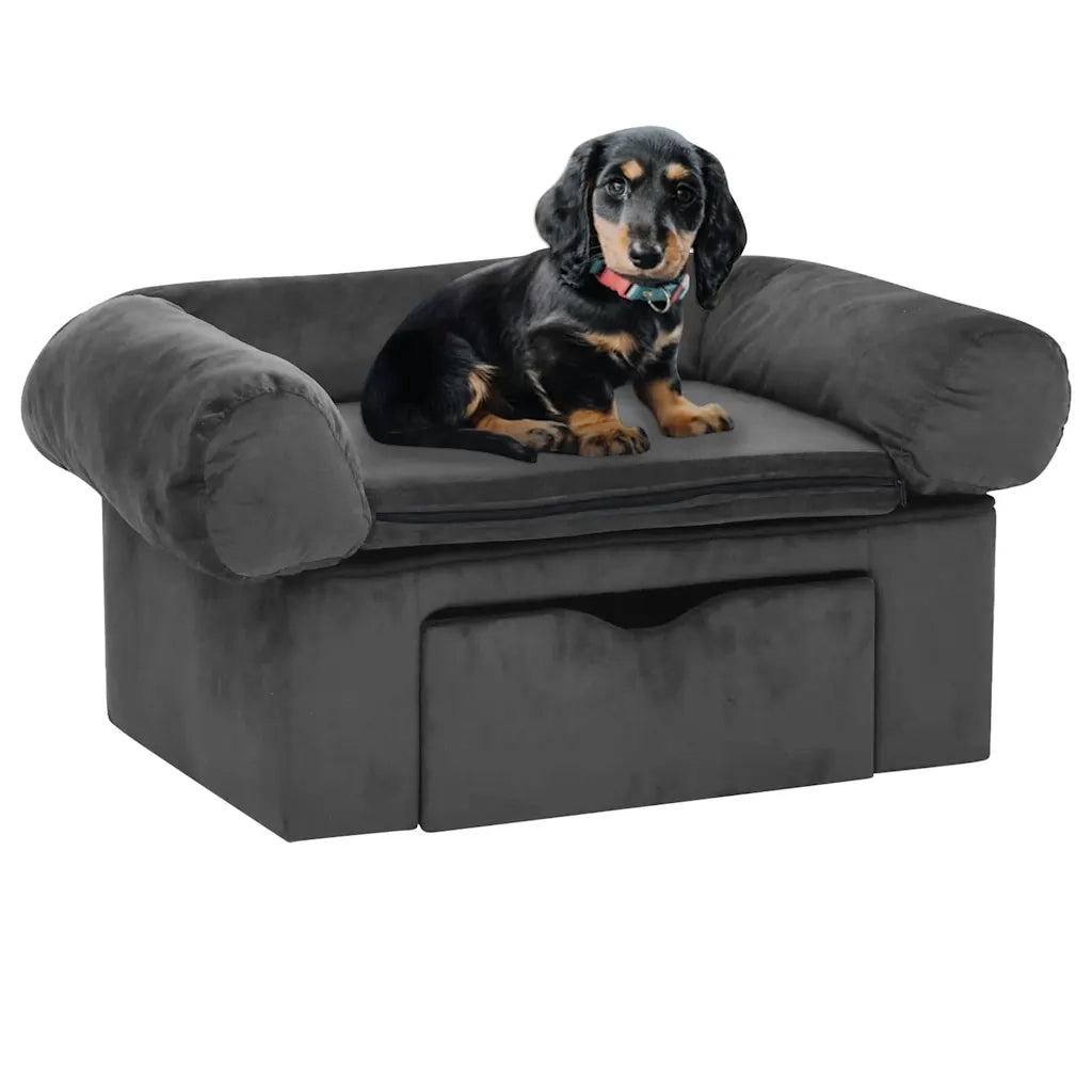 Divano per Cani con Cassetto Grigio Scuro 75x50x38cm in Peluche 171079