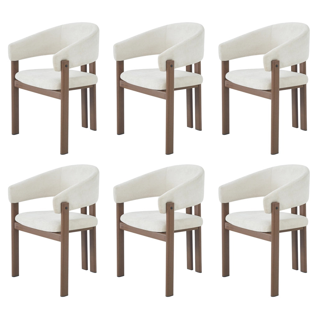 Sedie da pranzo 4 pezzi con braccioli ergonomici e seduta traspirante design moderno in lino beige e metallo noce