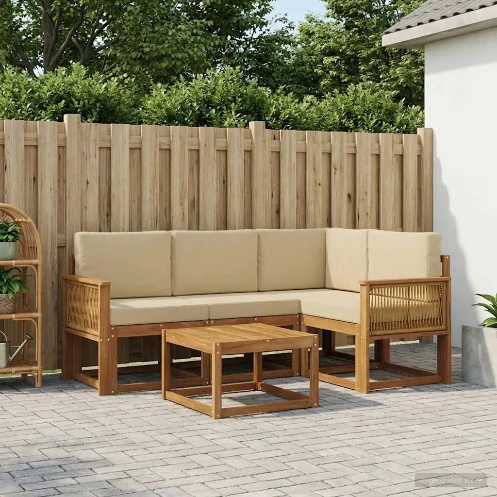 Set di divani da esterno 5 pcs Naturale e Beige Poliestere 3385199