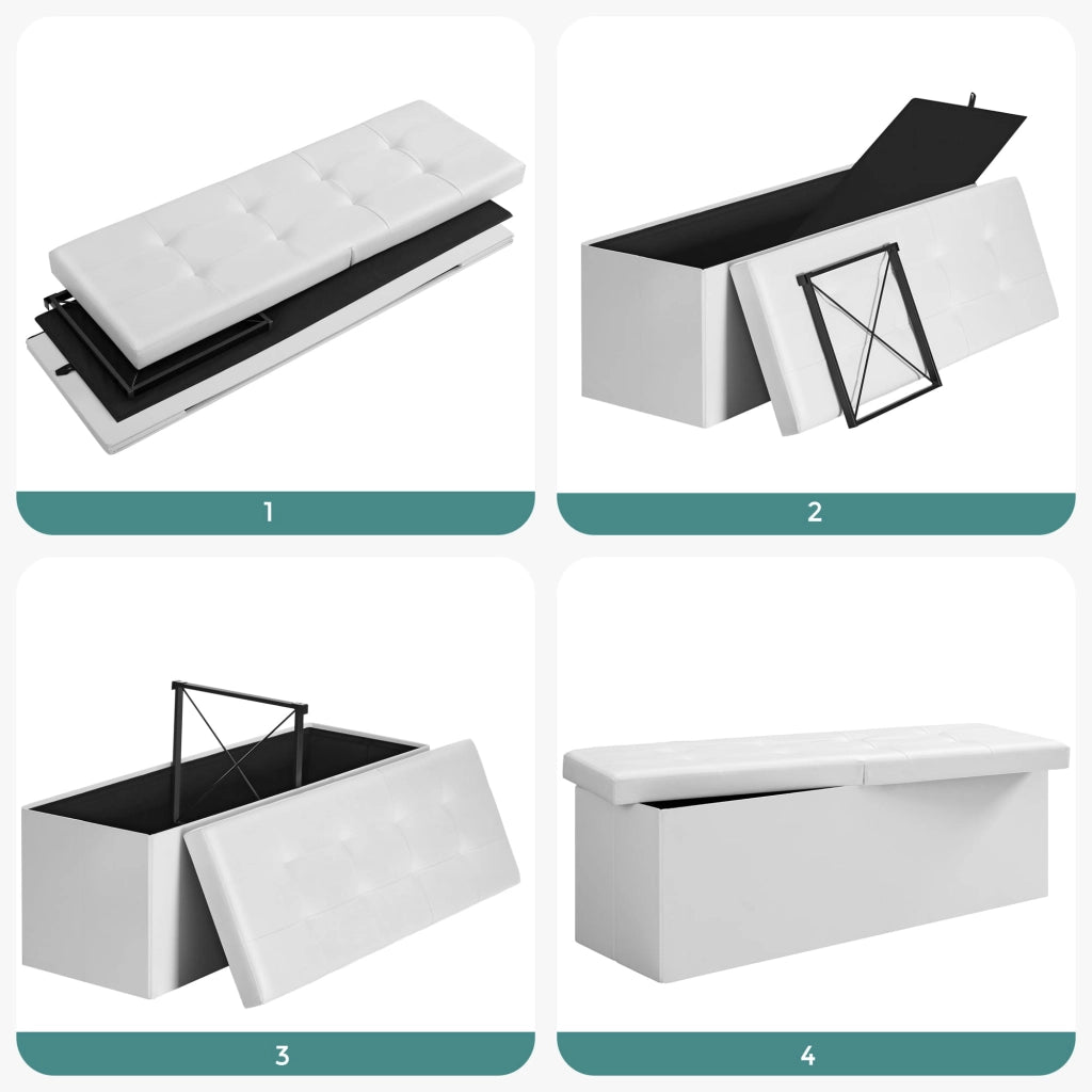 Valora PUFA Pouf Organizer Bianco MDF Seduta Contenitore