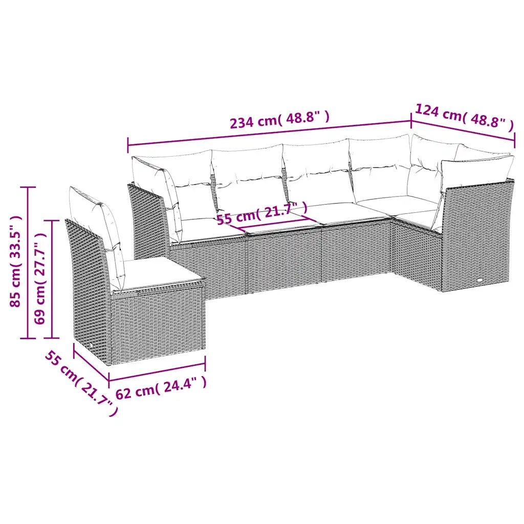 vidaXL Set Divano da Giardino 7pz con Cuscini Marrone in Polyrattan