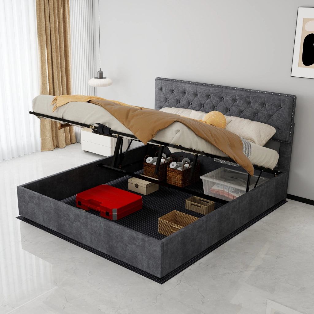 Letto imbottito moderno con testiera morbida, 160x200 cm, grigio