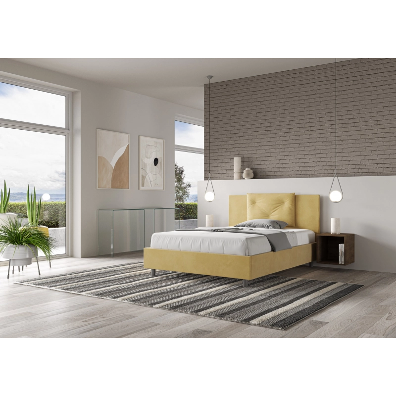 Letto imbottito Matrimoniale francese 140x210 cm Appia - Contenitore,Microfibra,Ocra