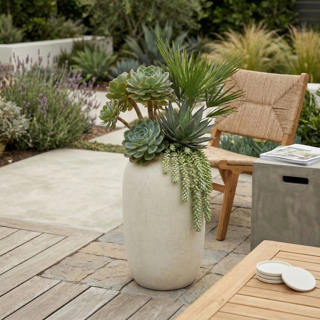 Fioriera rotonda impermeabile design moderno per interni ed esterni in ossido di magnesio bianco 30 × 51 cm
