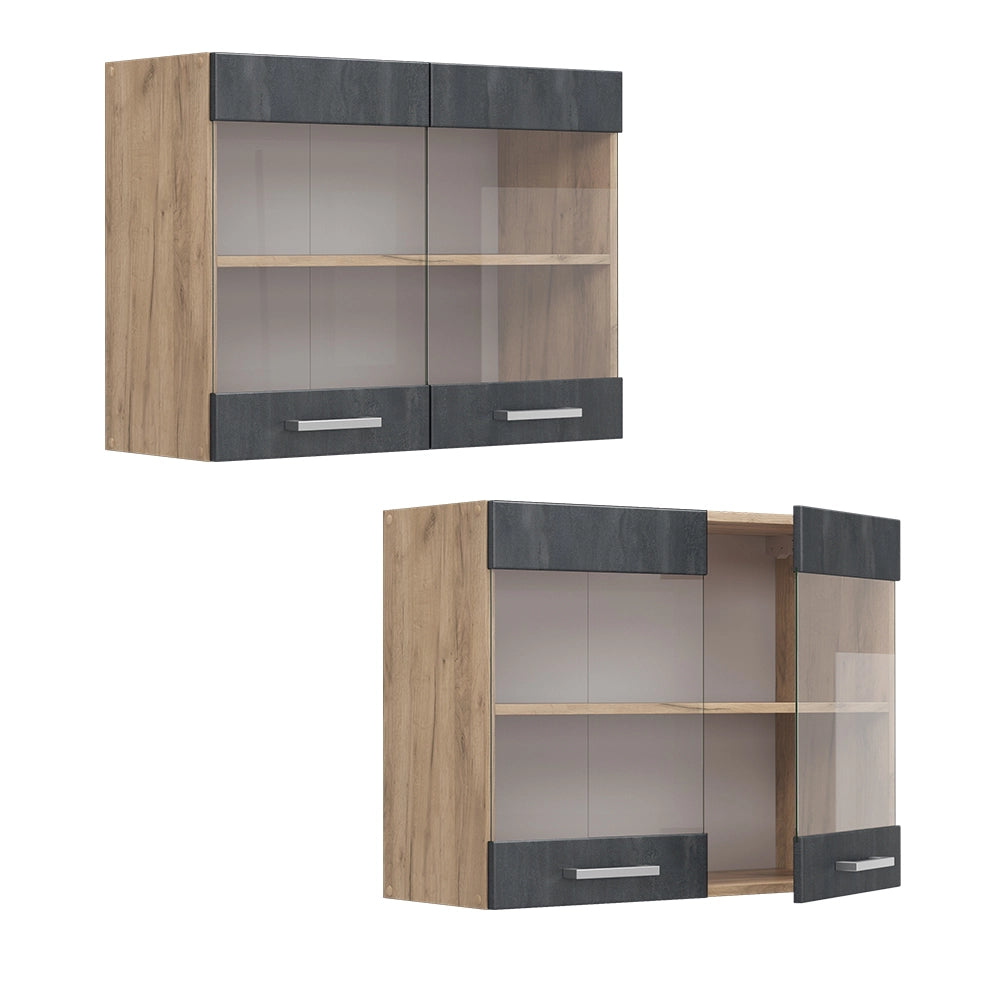 Vicco Mobile da cucina in vetro Calcestruzzo nero 80 cm