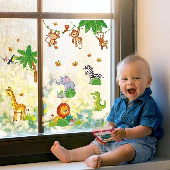 Muovibile decorazione per parete con animali della giungla per camera da letto dei bambini maschi con scimmia e leone